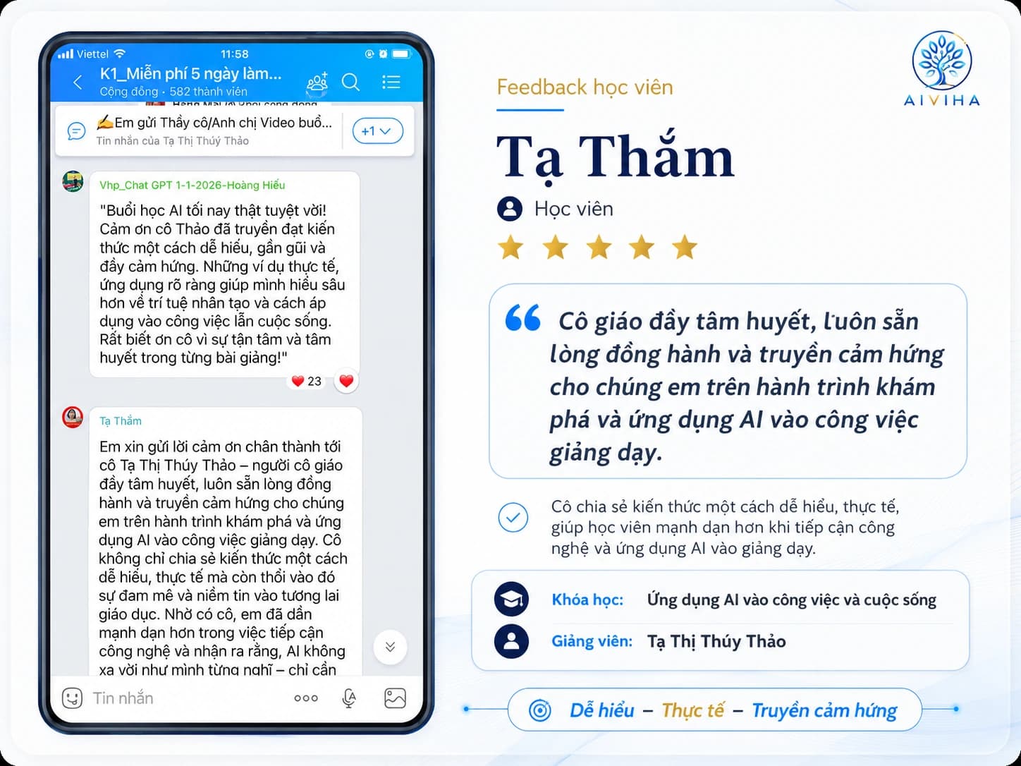 Ảnh chụp cảm nhận thật của học viên AIVIHA