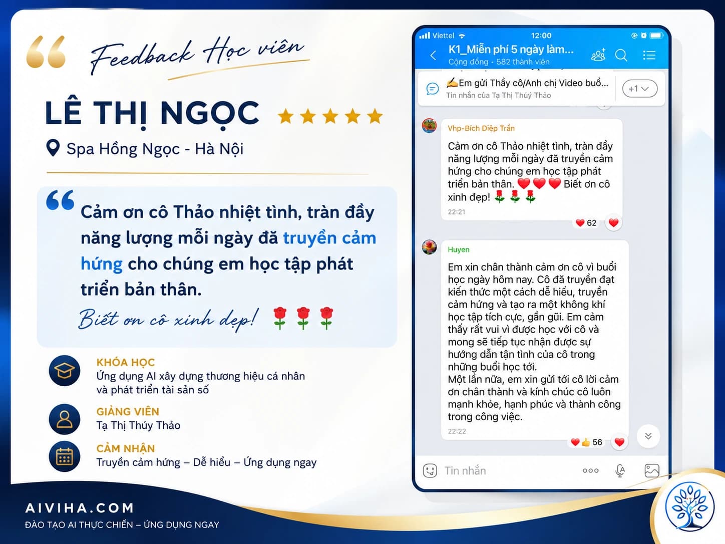 Ảnh chụp cảm nhận thật của học viên AIVIHA